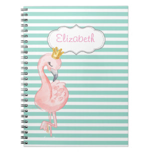 Carnet Mignonne Flamant rose Rose Couronne Mint Vert Blan