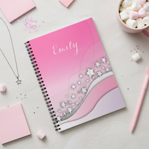 Carnet Mignonne Girly Dreamy Stars en argent sur Blush Pi