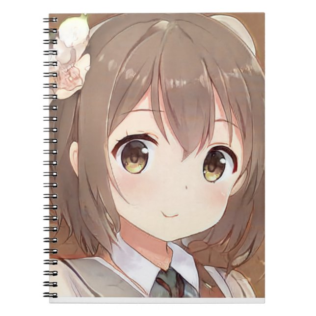 Carnet mignonne manga fille cheveux brun yeux de noisette (Devant)