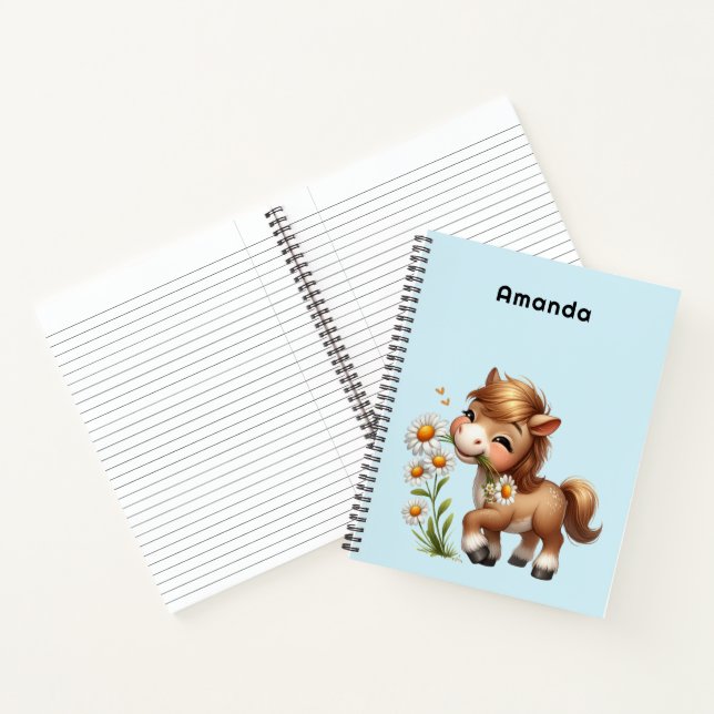 Carnet Mignonne Pony Mange Manger Des Marguerites (Intérieur)
