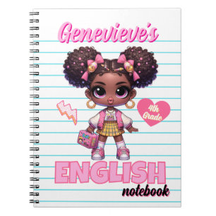 Carnet Mignonne Rose & Jaune Afro Puff Écolière Chic  Pas