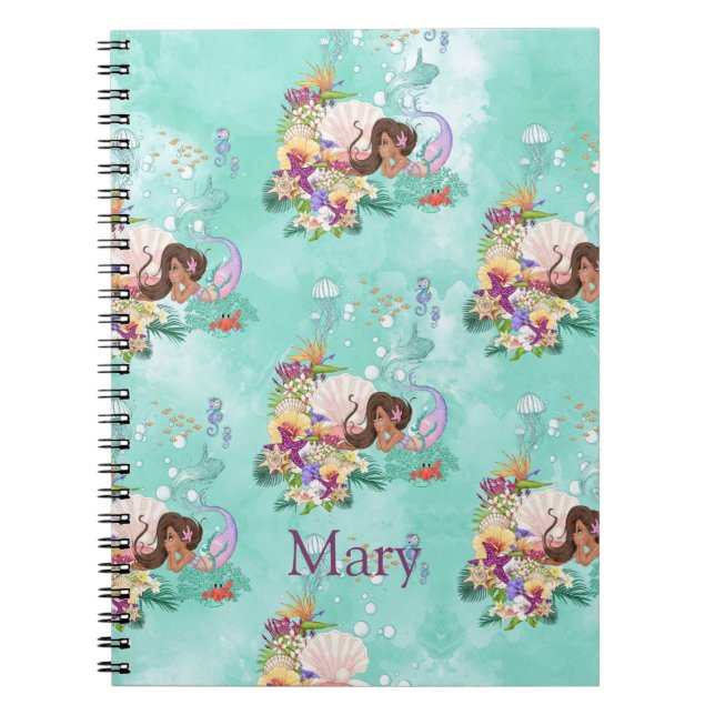 Carnet Mignonne Sirène Rose Sous Le Poisson De Mer (Devant)