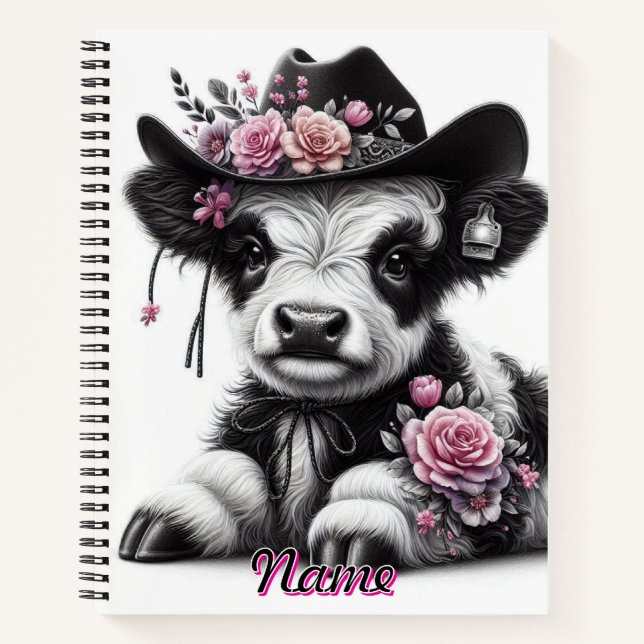 Carnet Mignonne Veau Portant Casquette orné de fleurs (Devant)