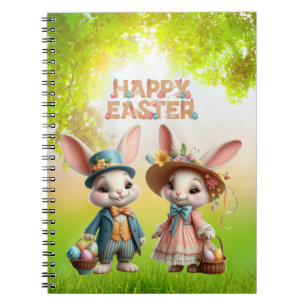 Carnet Mignonne, Whimsical Joyeuse Pâques avec 2 lapins