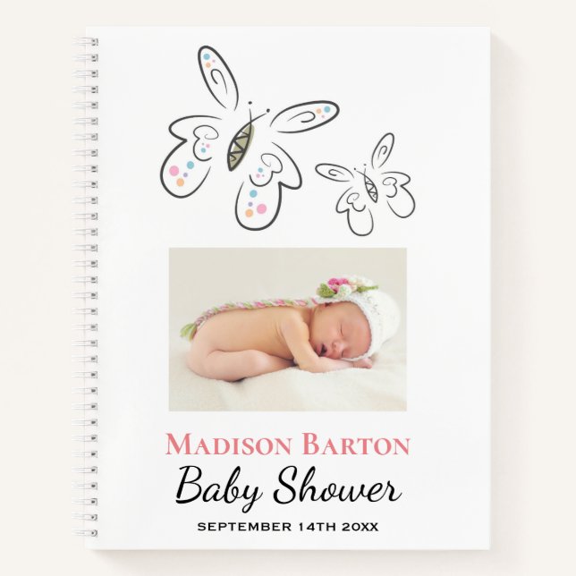 Carnet Mignons papillons et points Baby shower fille (Devant)