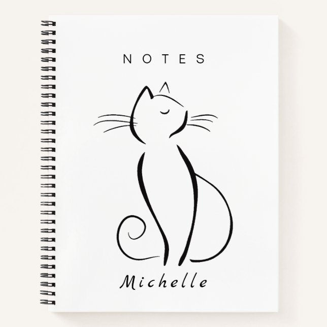 Carnet Mini chat noir sur blanc nom d'ajout (Devant)