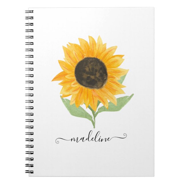 Carnet Minimal Rustic Sunflower Personalized Name Script (Devant)