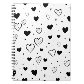 Carnet Minimalist Heart Notebook – Black and White Cute