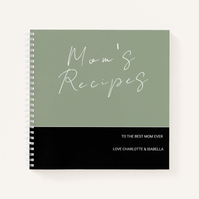CARNET MINIMALIST SAGE GREEN BLACK MOM'S RECEPE CUOK LIVR (Devant)