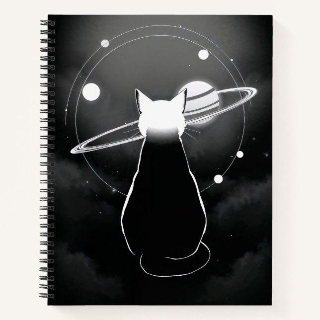 Carnet Minimaliste Chat Cosmique en Orbite (Devant)