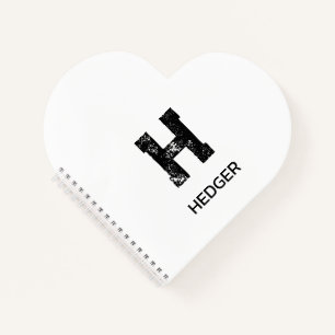 CARNET MINIMALISTE NOIR MONOGRAMME À UNE LETTRE NOM BLANC