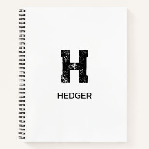 CARNET MINIMALISTE NOIR UNE LETTRE MONOGRAMME NOM BLANC