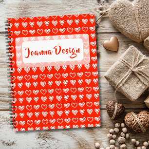 Carnet Minimaliste Rouge Chic Dentelle Cœurs Blancs