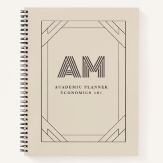 Carnet Minimaliste Taupe Beige Géométrique Monogramme Per
