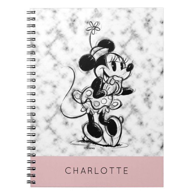 Carnet Minnie | Marbre rose - Ajoutez Votre Nom (Devant)