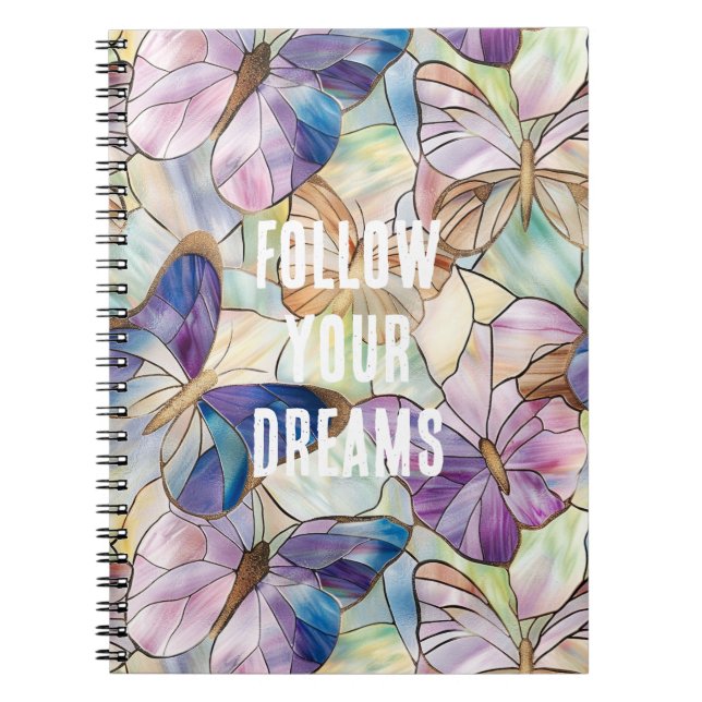 Carnet Mint Aqua Bleu Papillons pourpres (Devant)