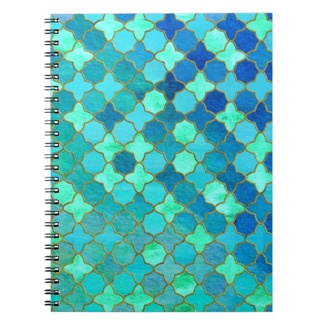 Carnet Mint Aqua Turquoise Gold Oriental Marocain Carrela (Devant)