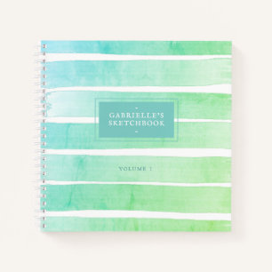 Carnet Mint Turquoise Blue Sketchbook Ombre Stripes avec