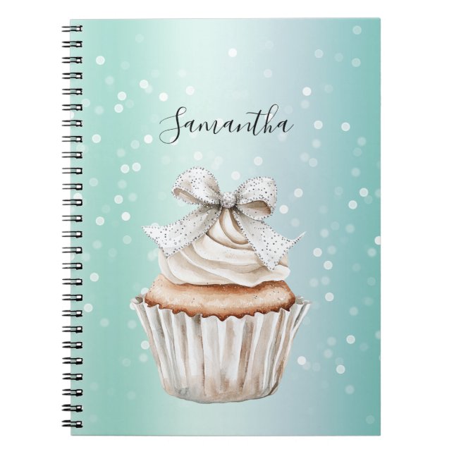 Carnet Mint White Bokeh Dots Bow Cupcake   (Devant)
