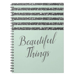 Carnet Minty Mint Green et Silver Glitter Stripes Sparkle