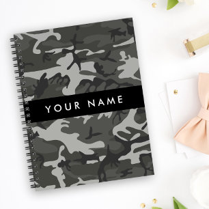 Carnet Modèle de camouflage gris, Votre nom, Personnalise