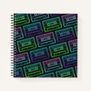 Carnet Modèle de cassette néon bleu vert en spirale