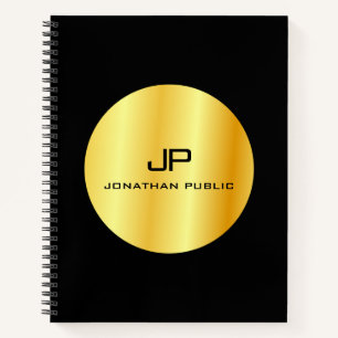 Carnet Modèle de monogramme élégant moderne en faux or