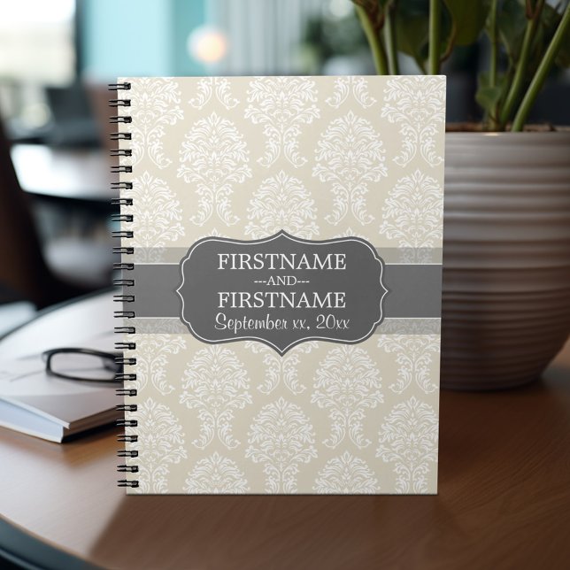 Carnet Modèle de tissu en beige et en charbon de bois (Personalized notebook with custom text - add your name and other options)