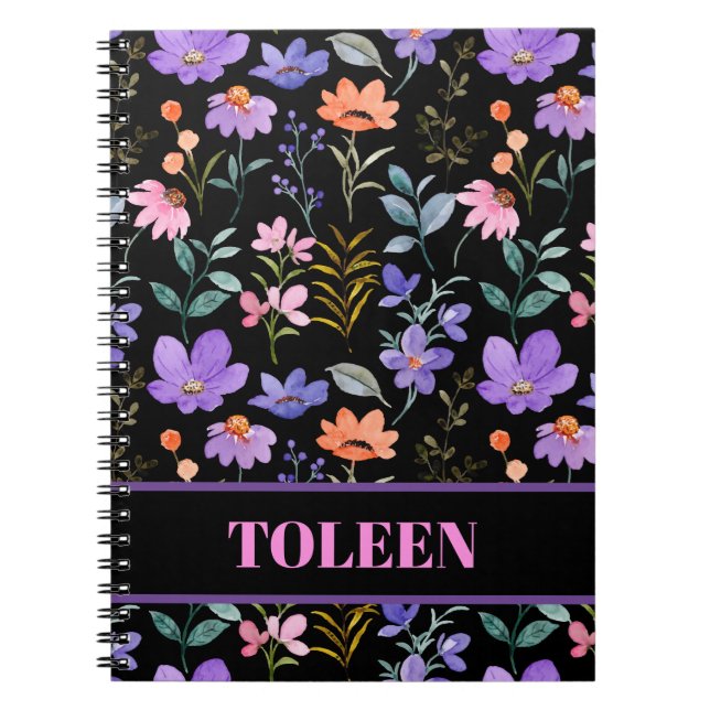 Carnet Modèle floral coloré personnalisé (Devant)