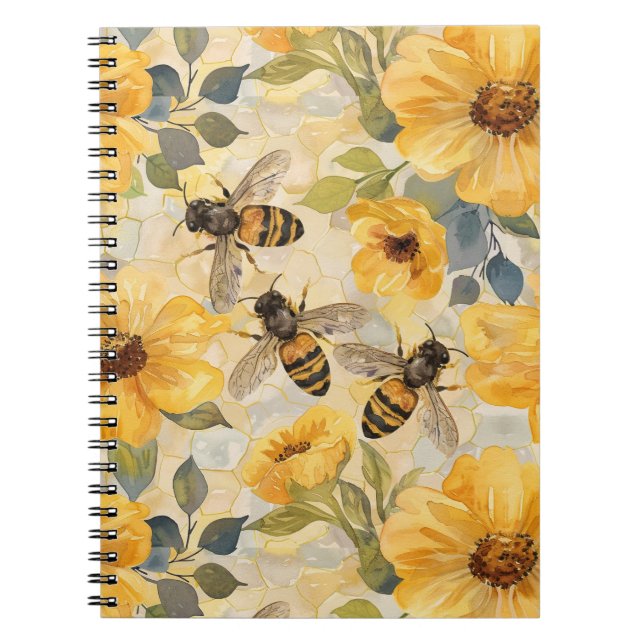 Carnet Modèle floral de fleur d'abeille de miel (Devant)