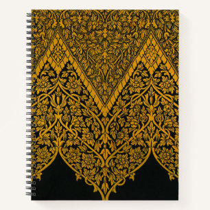 Carnet Modèle floral indien vintage noir et or