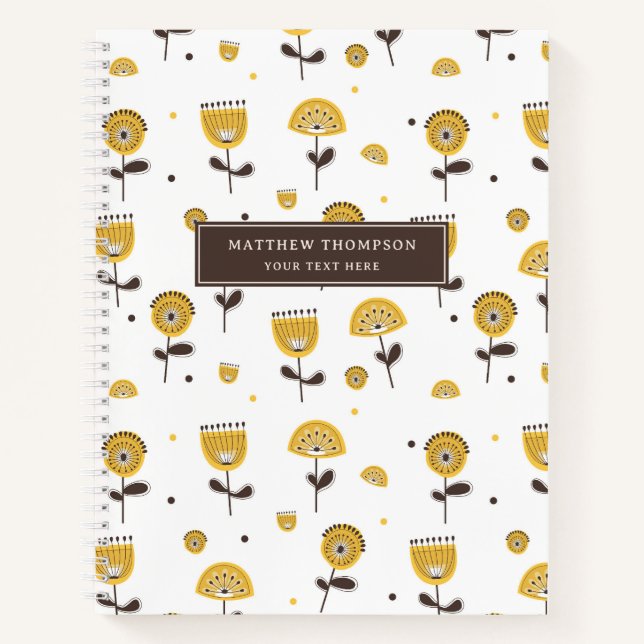 Carnet Modèle Floral Jaune Moderne Du Milieu Du Siècle (Devant)