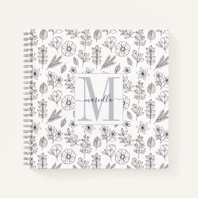 Carnet Modèle floral monographique personnalisé (Devant)