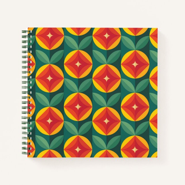 Carnet Modèle Floral Orange Moderne Du Milieu Du Siècle (Devant)