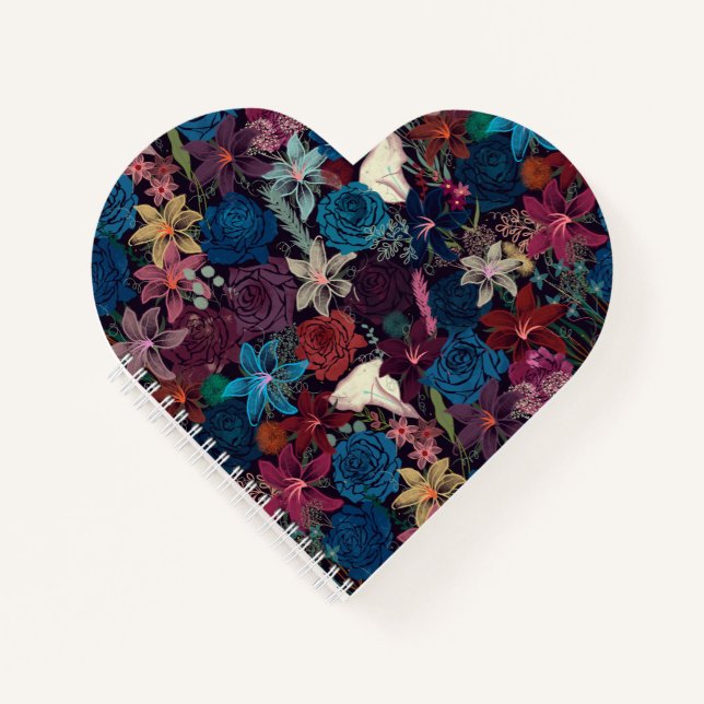 Carnet Modèle floral romantique foncé (Devant)