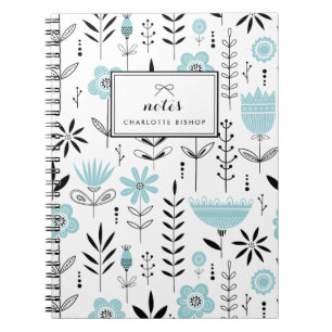 Carnet Modèle floral scandinave noir et bleu