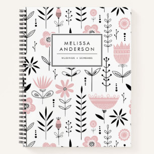 Carnet Modèle floral scandinave noir et rose