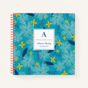 Carnet Modèle floral tropicale turquoise - Monogramme
