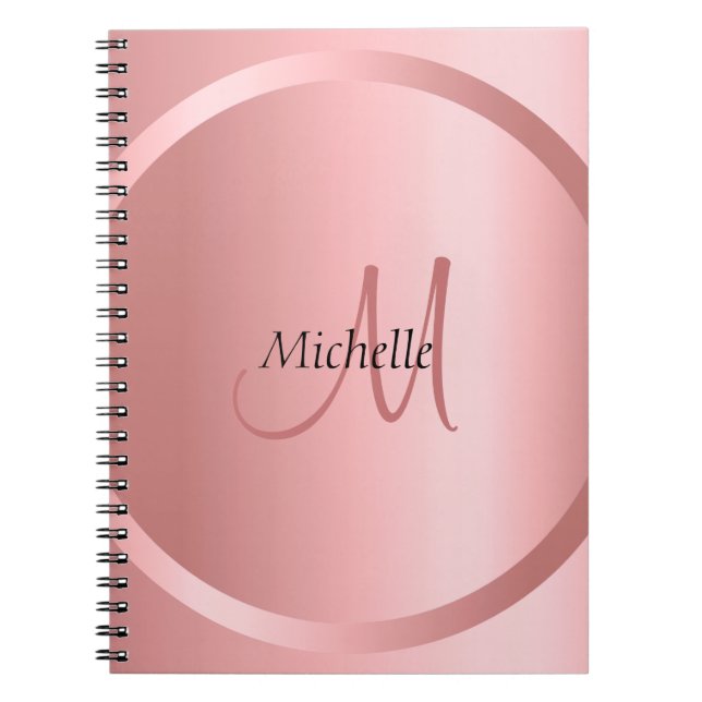 Carnet Modèle moderne Rose or Élégant Monogramme (Devant)