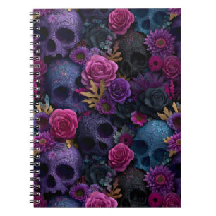 Carnet Modèle sans couture de crâne floral gothique foncé