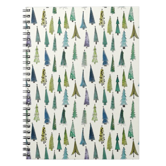 Carnet Modern Christmas Trees Illustrated Pattern (Devant)