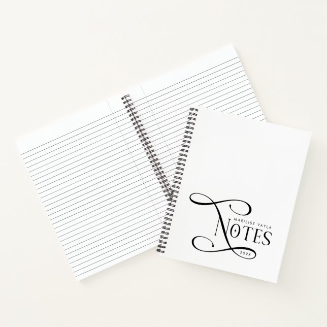 Carnet Modern Elegant Notes Personalized Black White  (Intérieur)