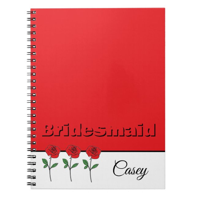 Carnet Modern Hand Drawn Red Roses Bridesmaid (Devant)