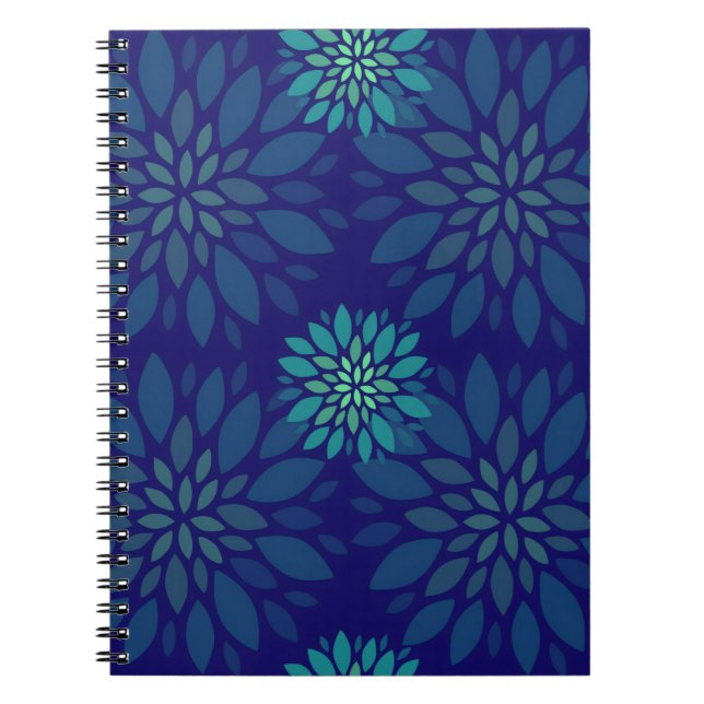 Carnet Modern Navy Blue and Green Floral Petals Pattern (Devant)