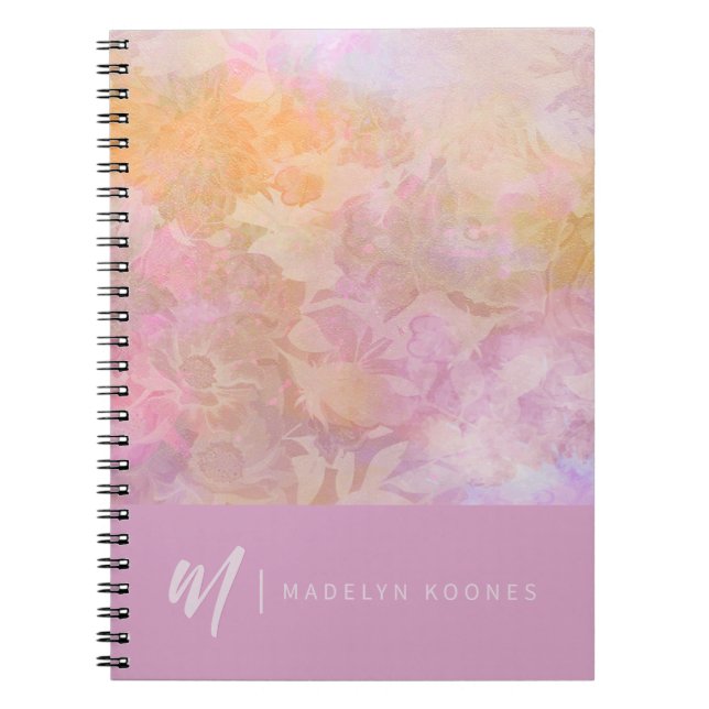 Carnet Modern Pastel Floral Pattern Monogram (Devant)