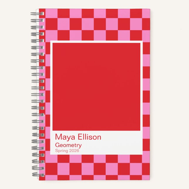 Carnet Modern Red and Pink Checkerboard Notebook (Recto)