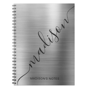 Carnet Modern Silver Gray Monogram Script Name Notebook
