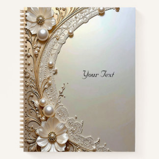 Carnet Modern White Flowers Pearls Notebook