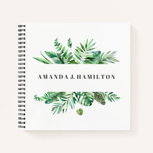 Carnet Moderne Aquarelle tropicale feuille feuillage vert (Devant)
