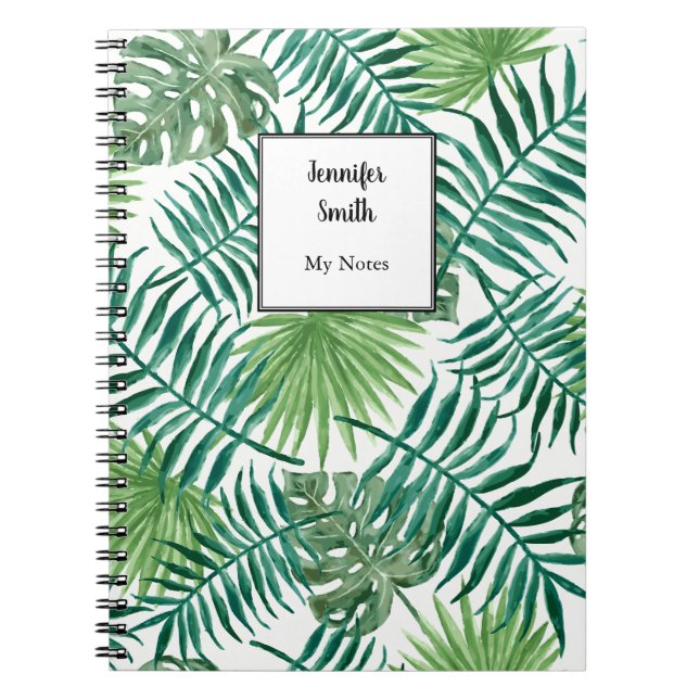Carnet Moderne aquarelle tropicale feuilles personnalisés (Devant)